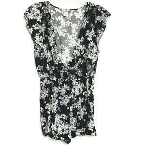 Joe B Romper M Black Floral V Neck Sleeveless Ruff